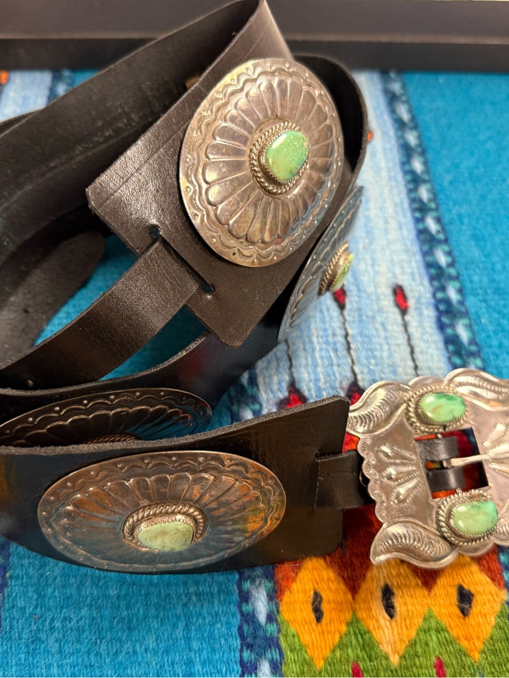 Vintage Leather Concho Belt with Turquoise Accents